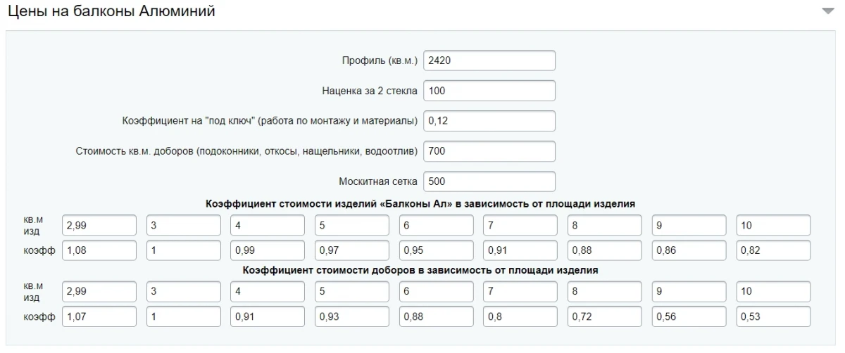 Цены на балконы Алюминий