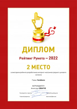 Диплом 2 место среди разработчиков интернет-магазинов среднего ценового сегмента